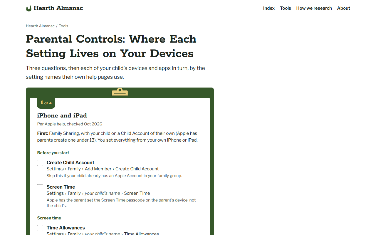 Parental Controls Checklist