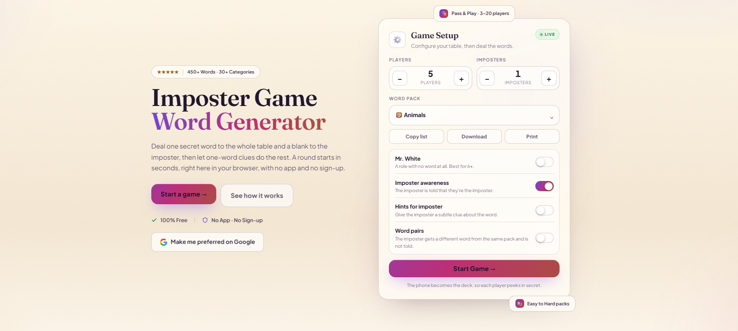 Imposter Game Word Generator