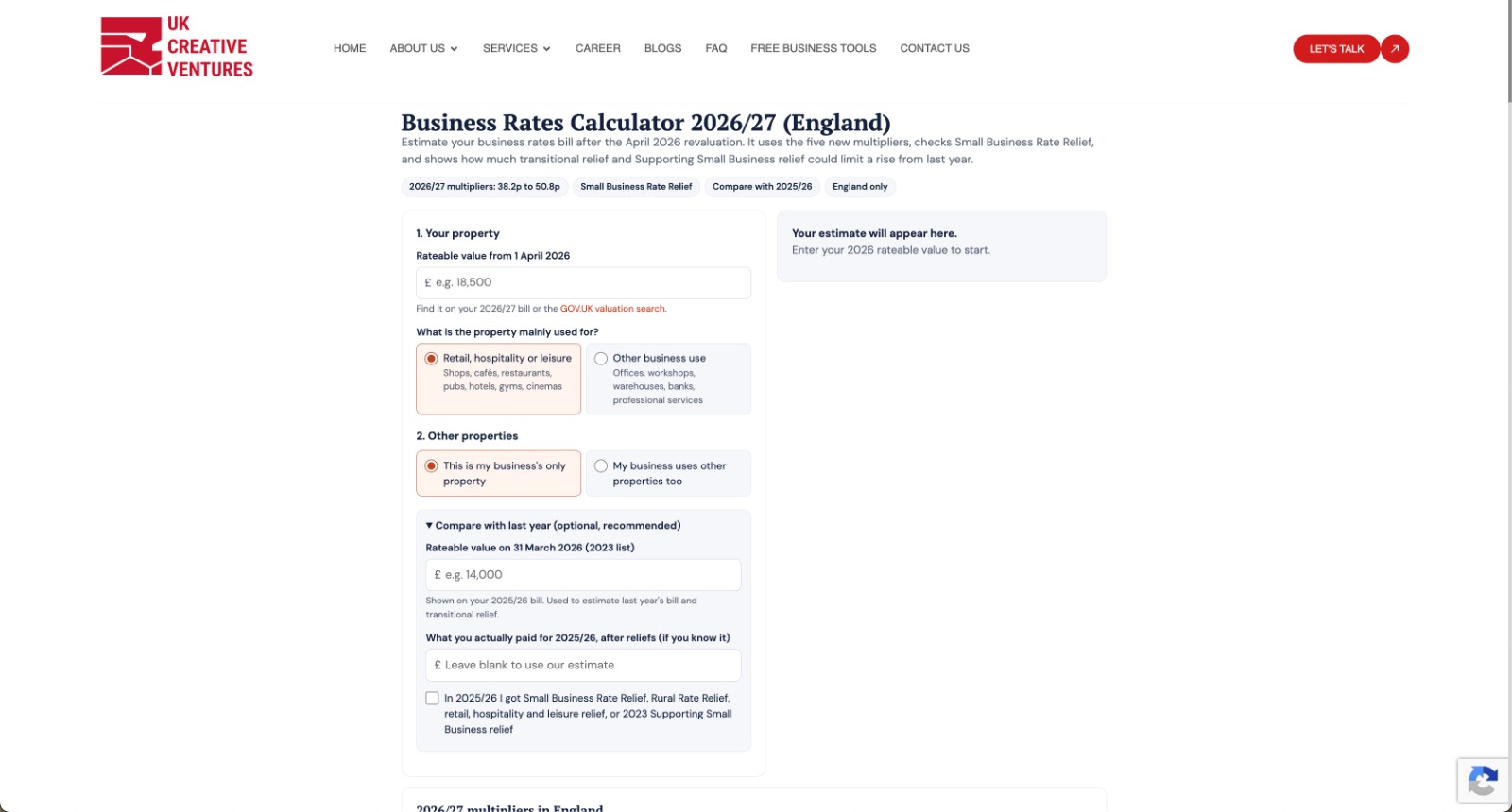 Business Rates Calculator