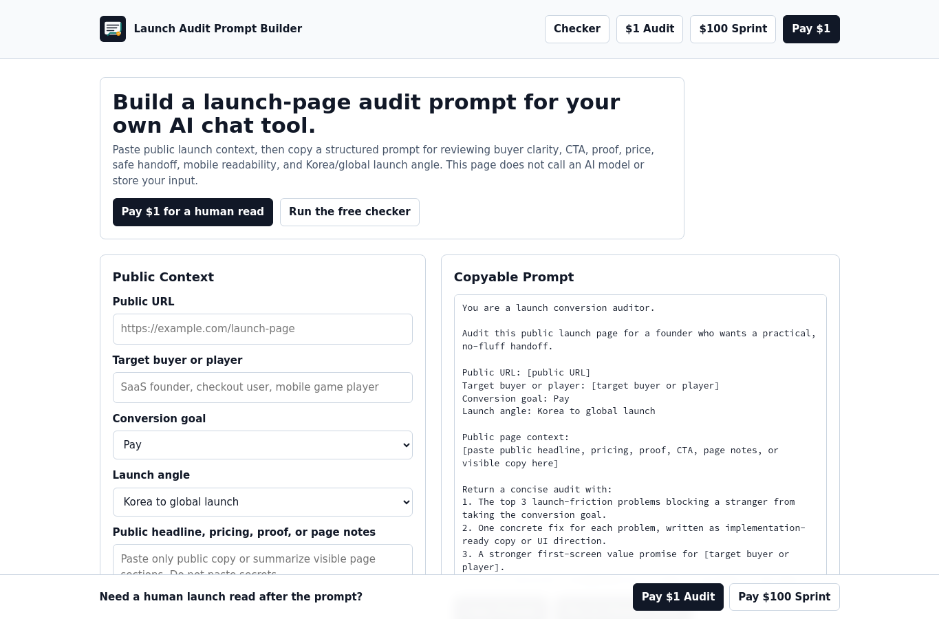 Devmes Launch Audit Prompt Builder