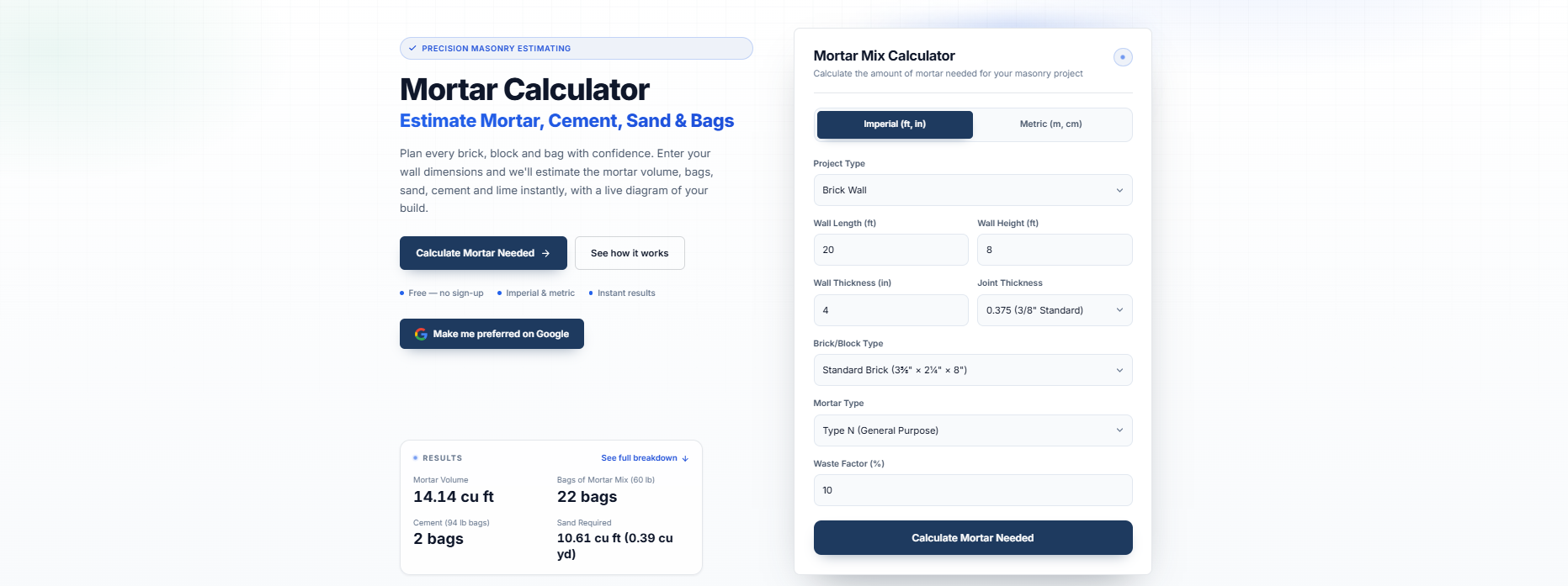 Mortar Calculator
