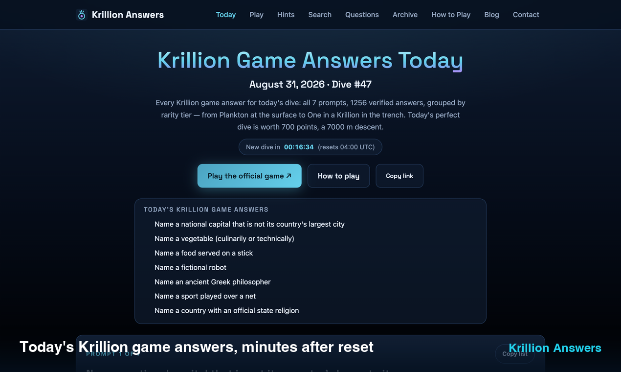 Krillion Game Answers