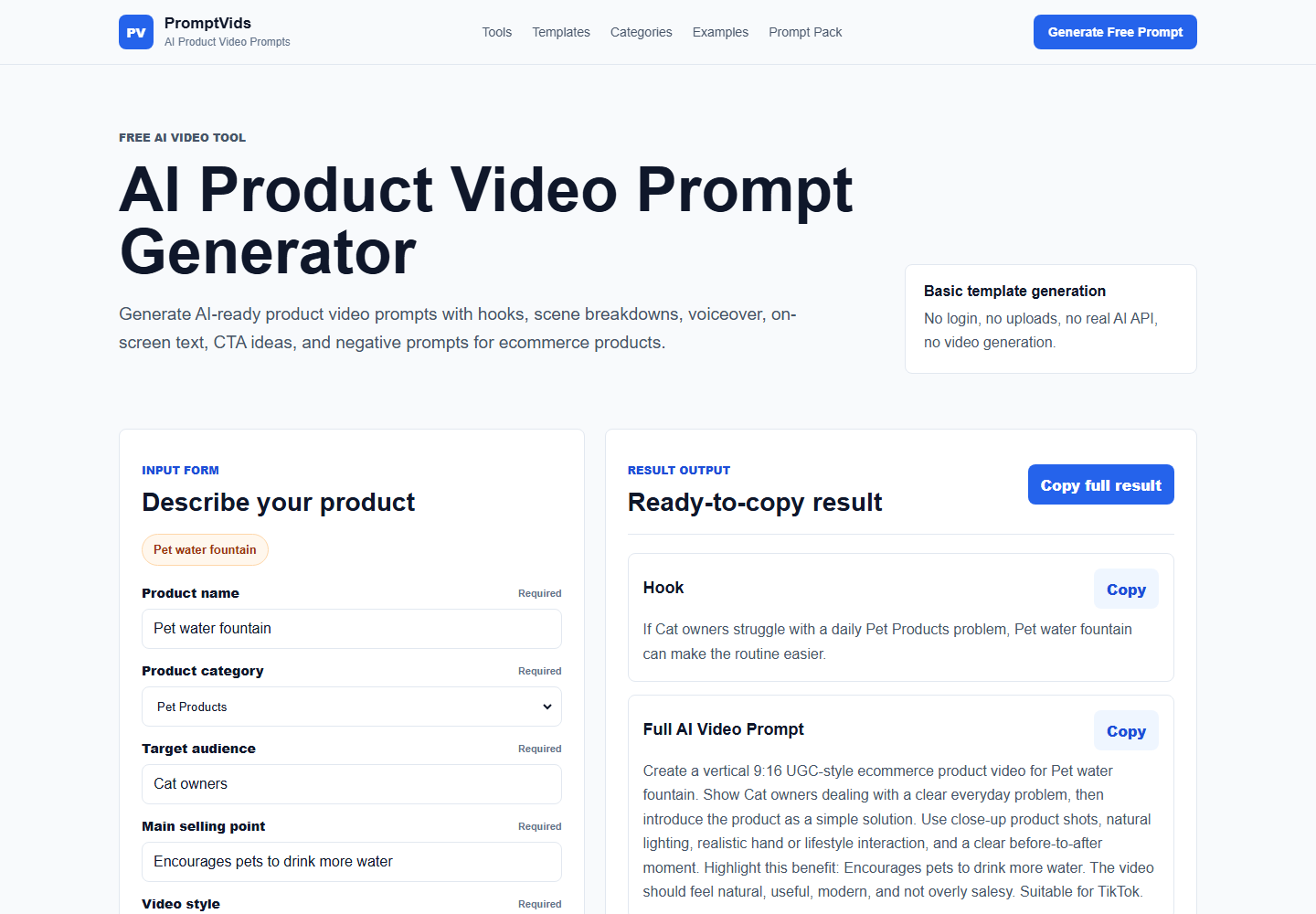 PromptVids AI Product Video Prompt Generator