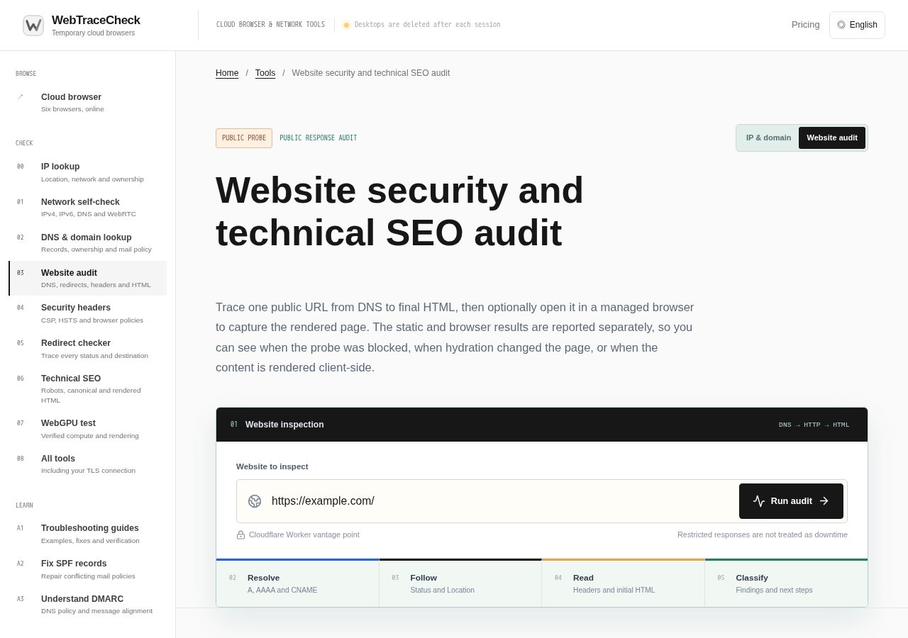 WebTraceCheck Website Audit
