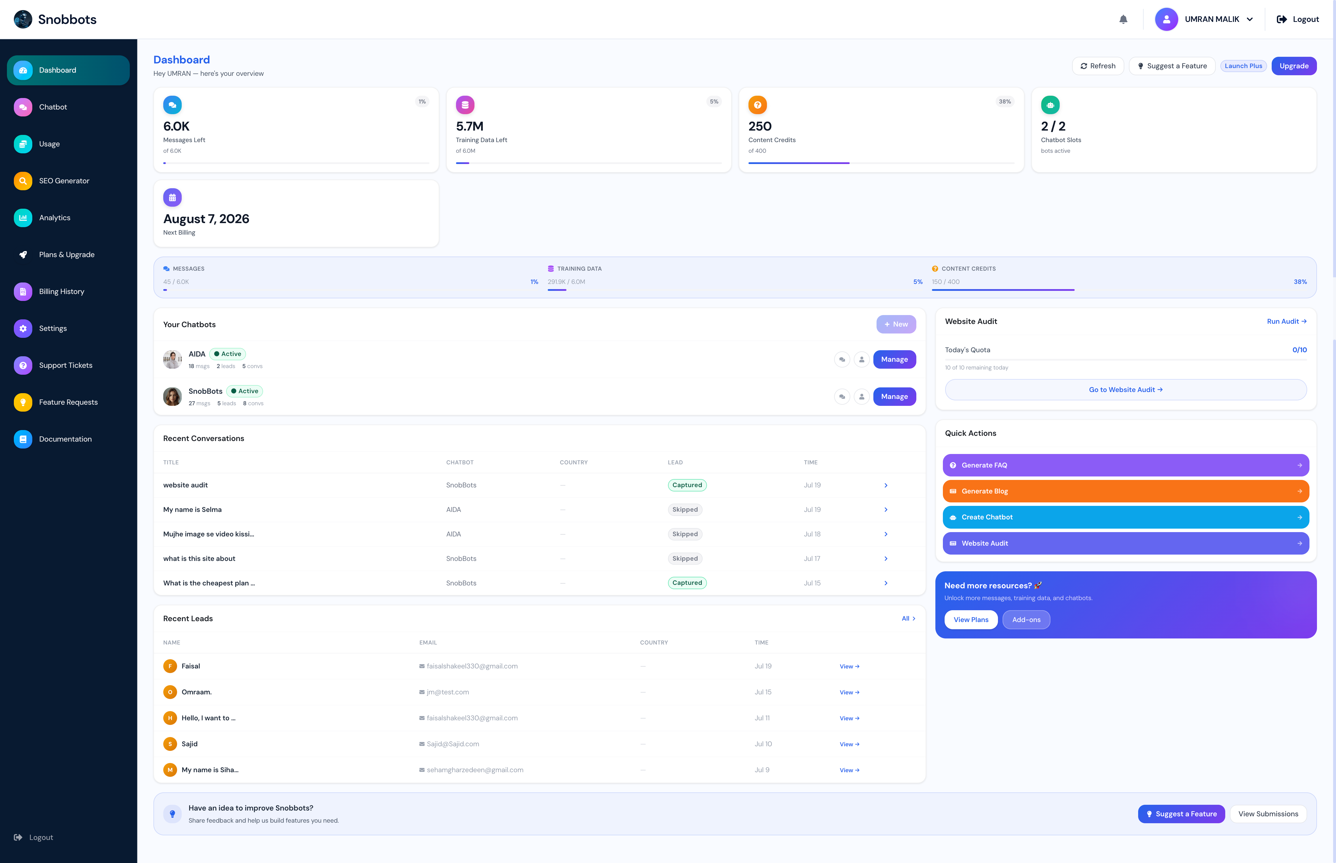 SNOBBOTS AI PLATFORM
