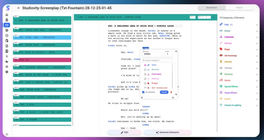 AI Script Breakdown Software | Studiovity