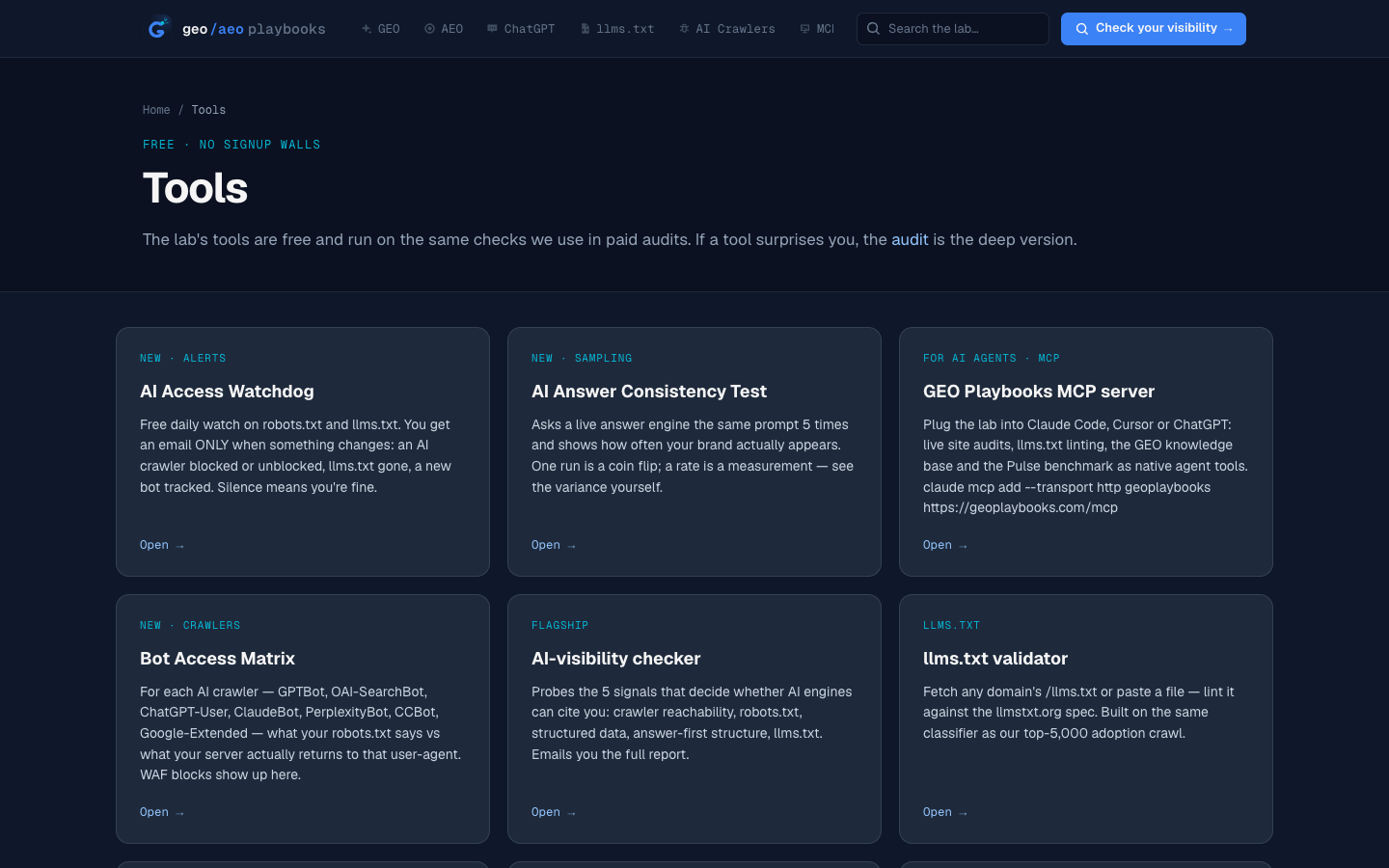 GEO/AEO Playbooks AI Visibility Checker