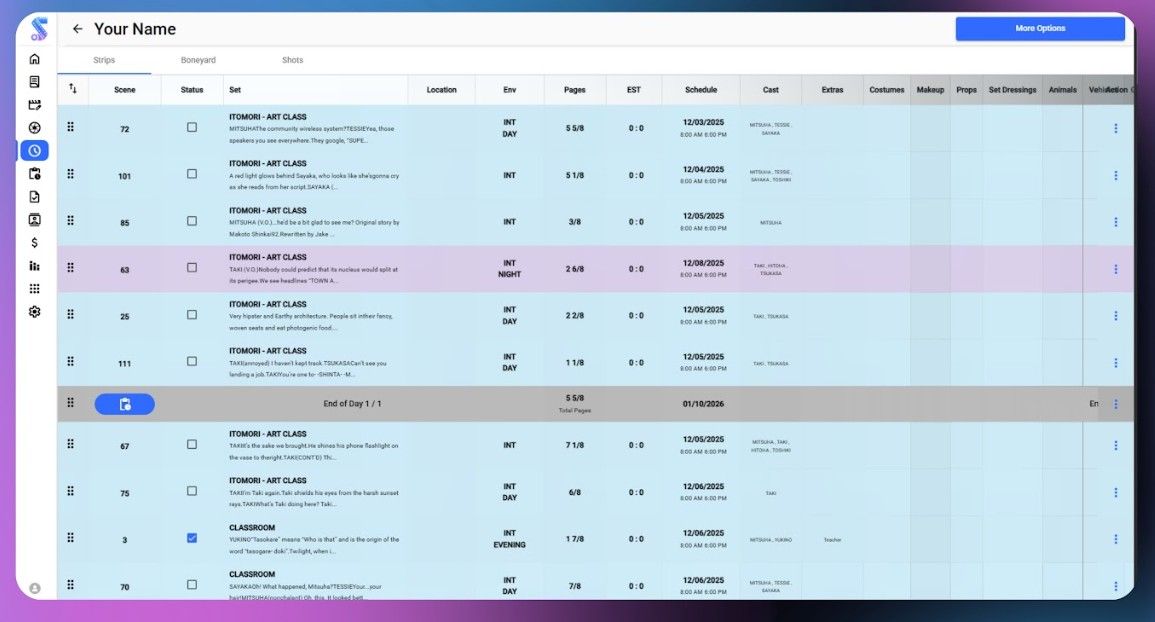 AI Shooting Schedule & Film & Movie Scheduling Software | Studiovity